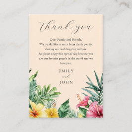 Cartão De Lugar Agradecimento de Casamento Floral Tropical Aquarel