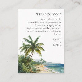 Cartão De Lugar Agradecimento de Casamento Tropical em Aquarela Mo