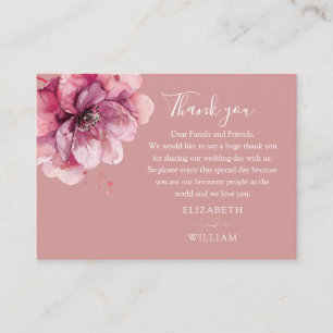 Cartão De Lugar Agradecimento Floral de Casamento em Aquarela Rosa