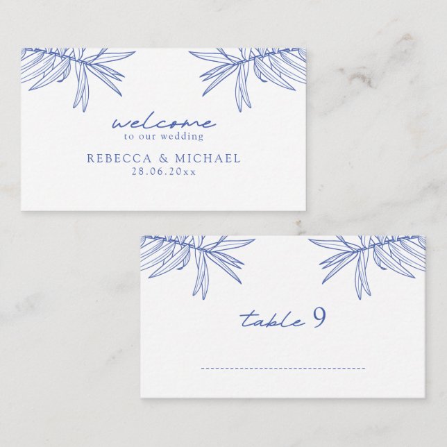 Cartão De Lugar Algo Azul, Simples Mão Desenhada, Plano Botânico (Frente/Verso)