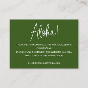 Cartão De Lugar Aloha Hawaii Casamento Verde Bem-Vindo Gift Bag Ba