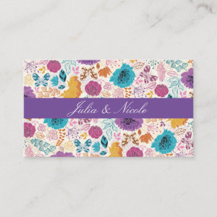 Cartão De Lugar Amor em Flor Romance Floral Rosa Roxo Casamento