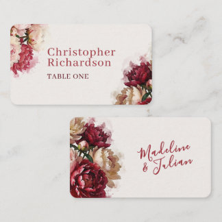 Cartão De Lugar Aquarela Blooms | Casamento Romântico de Peônia