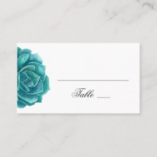 Cartão De Lugar Aquarela suculenta. Casamento azul e lacaio. Cacto