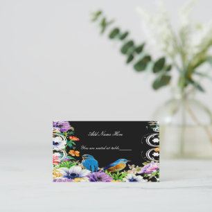 Cartão De Lugar Aves Azuis Coloridas E Mesas Florais Botânicas