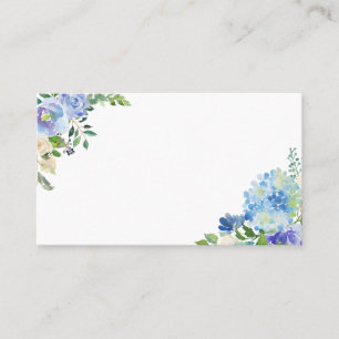 Cartão De Lugar Azul-aquarelas Hydrangeas e Rosas Floral