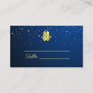 Cartão De Lugar Azul, casamento chinês estrelado, dupla felicidade