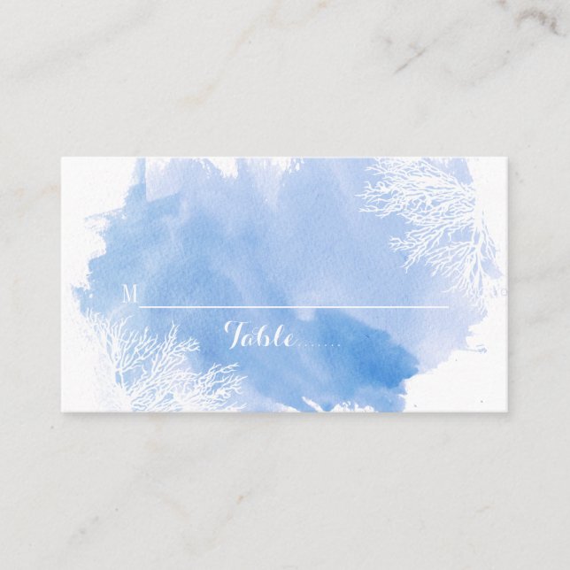 Cartão de lugar azul de recife de coral aquoso (Frente)