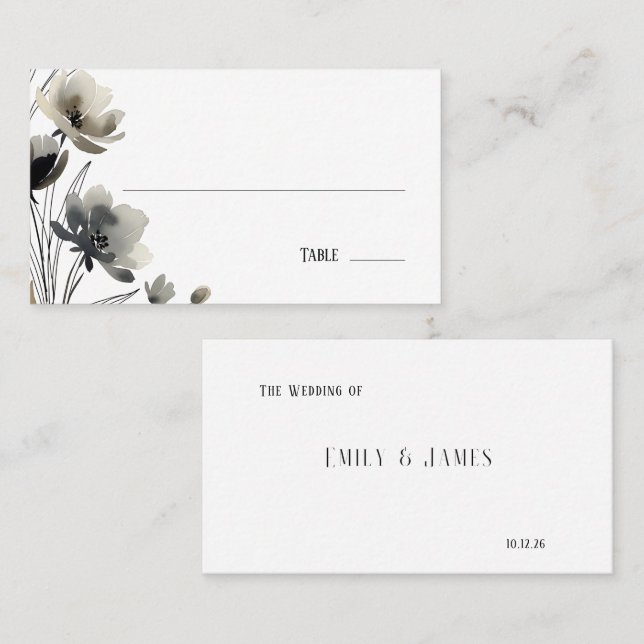 Cartão De Lugar Beige Neutral Floral Wedding (Frente/Verso)