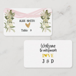 Cartão De Lugar Bem-vinda Pink Ribbon e White Rose