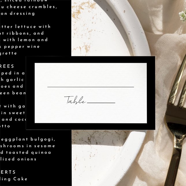 Cartão De Lugar Black Modern Script Wedding Flat (Criador carregado)