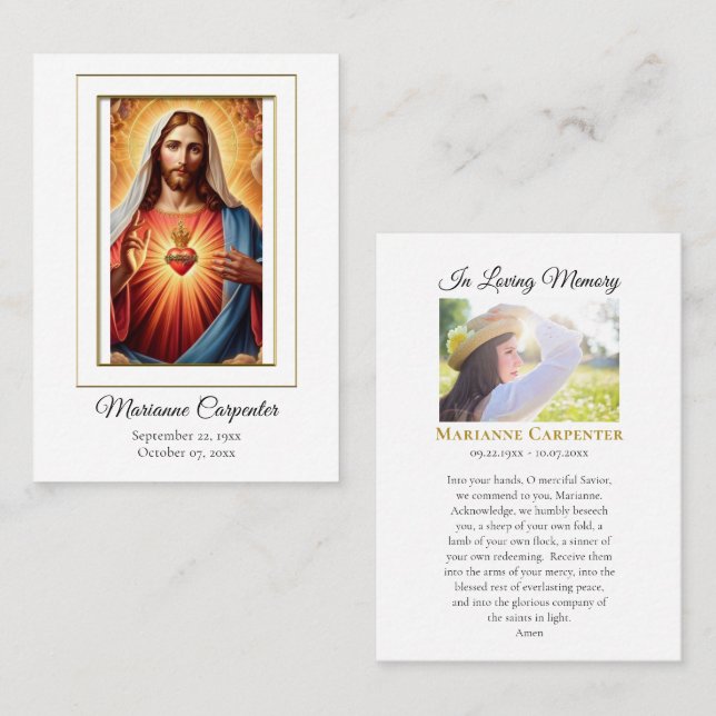 Cartão De Lugar Blessed Sacred Heart Jesus Memorial Prayer Card    (Frente/Verso)