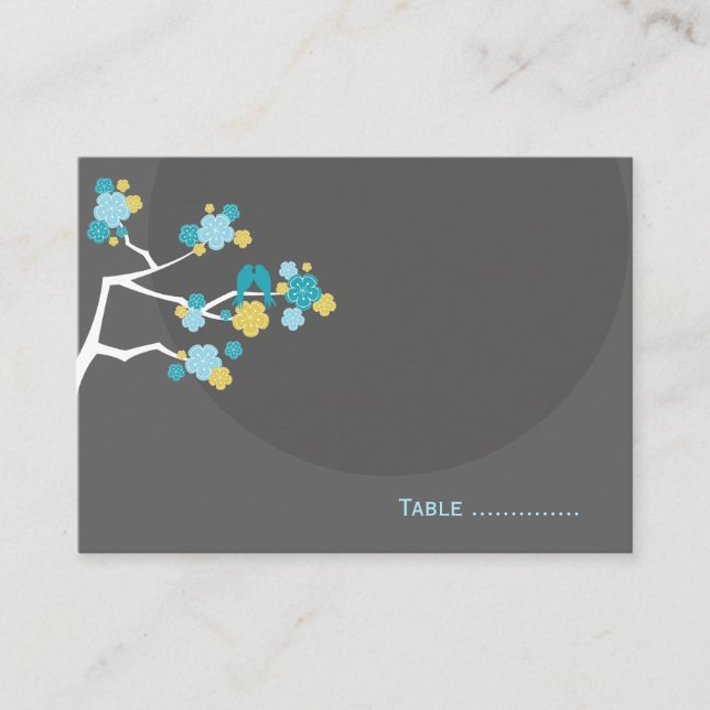 Cartão De Lugar Blue Cherry Blossoms Love Bird Place Card (Frente)