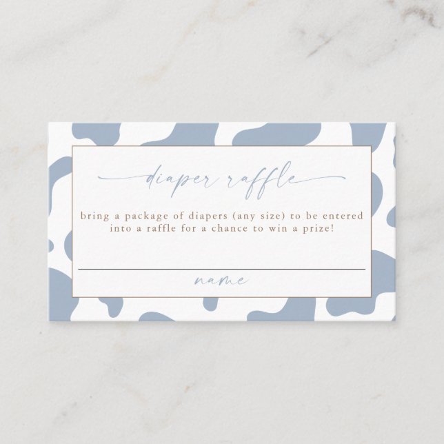 Cartão De Lugar Blue Cowboy Cow Print Diaper Raffle Ticket (Frente)