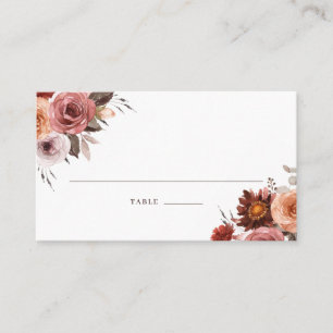 Cartão De Lugar Boho Fall Watercolor Buquê Floral Local de Casamen