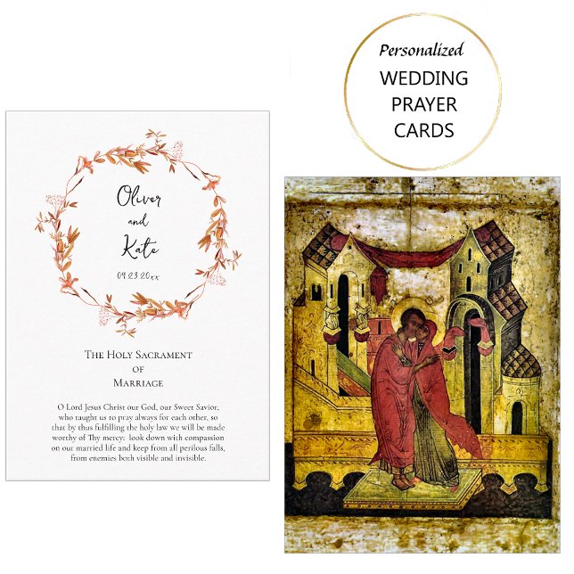 Cartão De Lugar Boho Flowers Wreath Orthodox Wedx Prayer Card (Criador carregado)