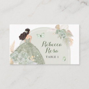 Cartão De Lugar Boho Sage Green Floral Quinceañera Place Card