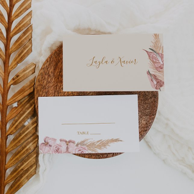 Cartão De Lugar Boho Tropical Botânica | Ivory Flat Wedding (Criador carregado)