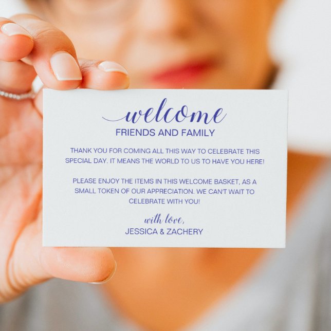 Cartão De Lugar Bolsa de Boas-vindas do Casamento Azul Moderno (Criador carregado)