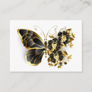 Cartão De Lugar Borboleta Flor Dourada com Orquídea Preta