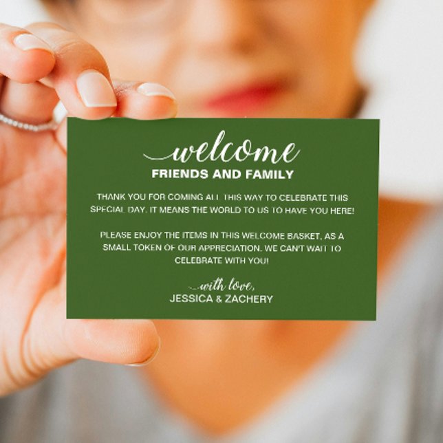 Cartão De Lugar Branco Sobre Casamento Verde Bem-Vindo Gift Bag Ba (Criador carregado)