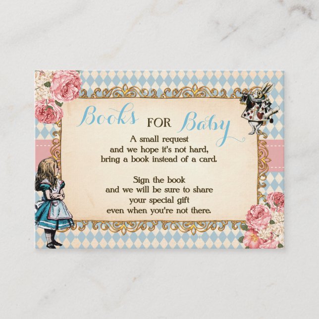 Cartão De Lugar Bring a Book Alice in Wonderland Baby Shower Card (Frente)