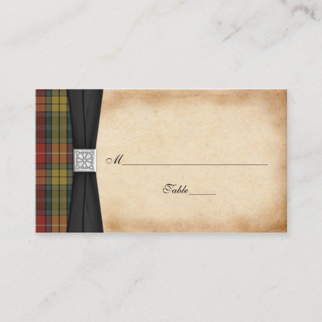 Cartão De Lugar Buchanan Weathered Tartan Weding Place Cards 2 (Frente)