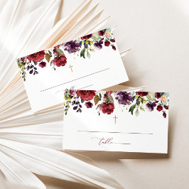Cartão De Lugar Burgundy Flowers, Pink Flowers, Floral Baptism