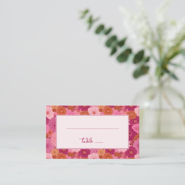 Cartão De Lugar Capricho Floral Rosa Alegre (Em pé/Frente)