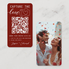 Cartão De Lugar Capturar o Código QR do Amor Foto Casamento Vermel