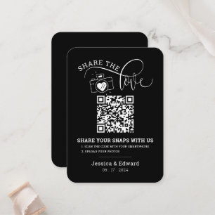 Cartão De Lugar Capture o Casamento Moderno Chic Preto com Código 
