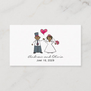 Cartão De Lugar Cartoon Wedding Casal Bride & Groom Fuchsia Heart