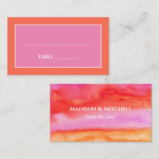 Cartão De Lugar Casamento Aquarela Jardim Pôr do Sol Rosa Laranja