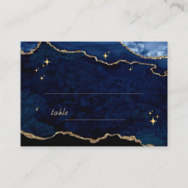 Cartão De Lugar Casamento Azul Celestial Temperamental Dourado