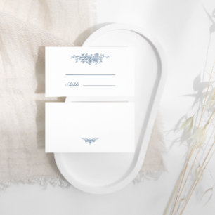 Cartão De Lugar Casamento Azul Floral Elegante Vintage