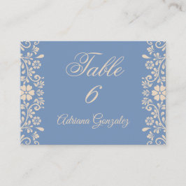 Cartão De Lugar Casamento Azul Floral Empoeirado