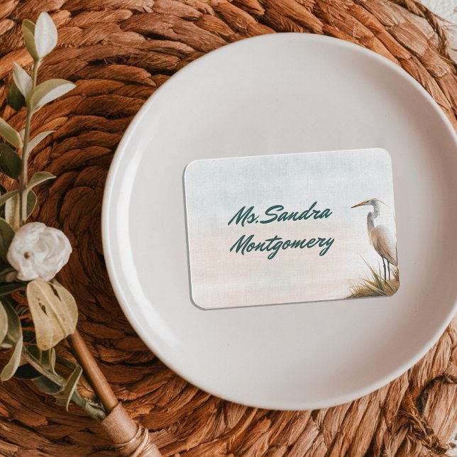 Cartão De Lugar Casamento Boho Costeiro Garça Branca (Criador carregado)
