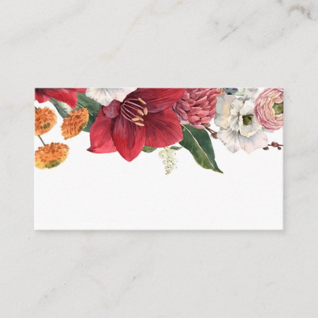 Cartão De Lugar Casamento Botânico de Amaryllis e Chrysanthemum (Frente)