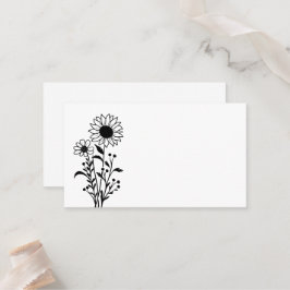 Cartão De Lugar Casamento Branco Negro Minimalista Floral Elegante