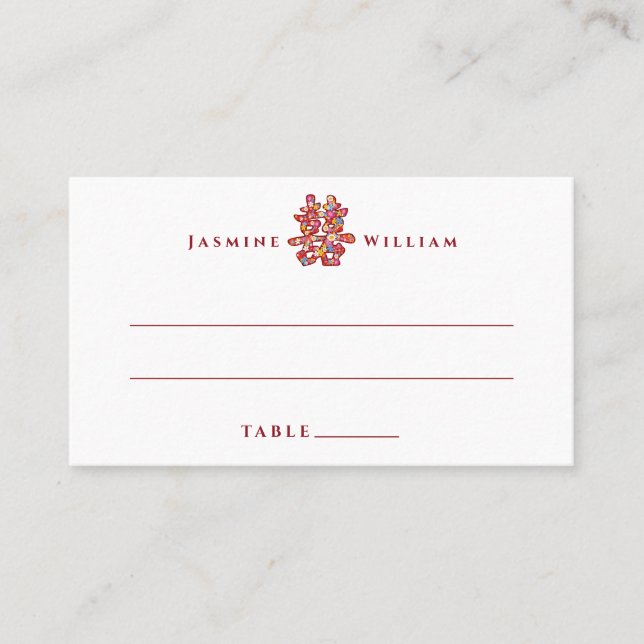 Cartão De Lugar Casamento Chinês de Felicidade Dupla das Flores da (Frente)