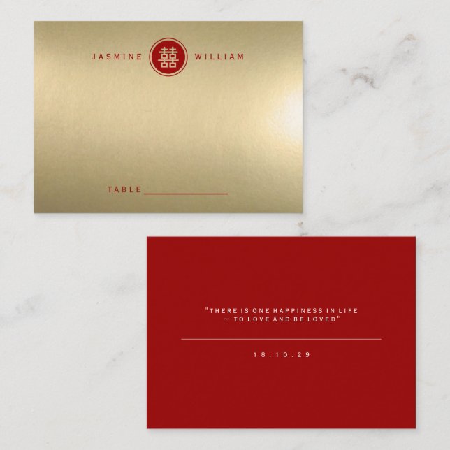 Cartão De Lugar Casamento Chinês de Felicidade Dupla em Círculo Cl (Frente/Verso)