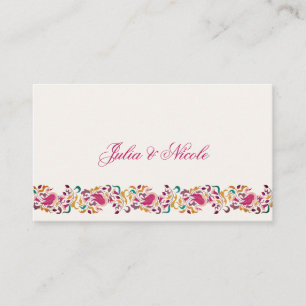 Cartão De Lugar Casamento Cisne Floral Rosa Verde Amarelo Clássico