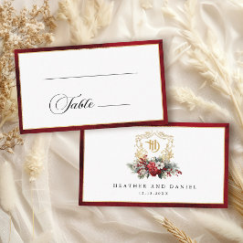 Cartão De Lugar Casamento Clássico de Crest Floral Monograma