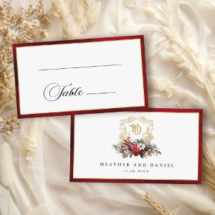 Cartão De Lugar Casamento Clássico de Crest Floral Monograma