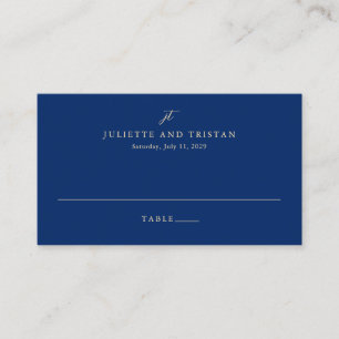 Cartão De Lugar Casamento Clássico Elegante em Azul Marinho e Crem