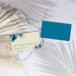 Cartão De Lugar Casamento com abstrato Azul e Dourada Aquarela
