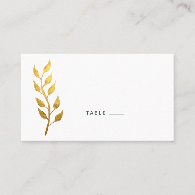 Cartão De Lugar Casamento com Folha de Ouro Elegante (Frente)