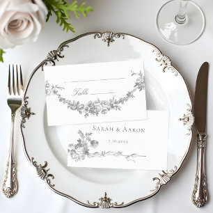 Cartão De Lugar Casamento com Grinalda de Rosa Clássica Francesa O