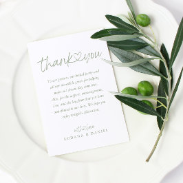 Cartão De Lugar Casamento Coração Caligrafia Verde Sálvia Elegante