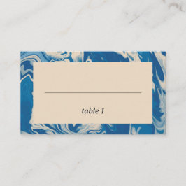 Cartão De Lugar Casamento Costeiro Moderno Marble Azul